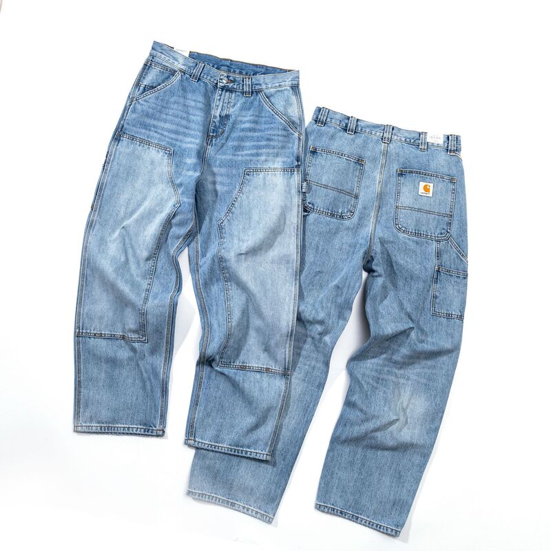 Cross-Border High-End Version Carhartt Double-Knee Distressed Japanese Workwear Style Loose Straight-Leg Jeans
