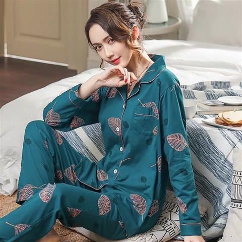 100% pijamas de algodón puro de las mujeres de primavera y otoño de manga larga Otoño e Invierno casual cómodo Plaid desgaste del hogar