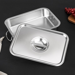厚食品級不鏽鋼盆帶蓋加深純平底帶耳把手方盆周轉盆快餐盆冷庫盤