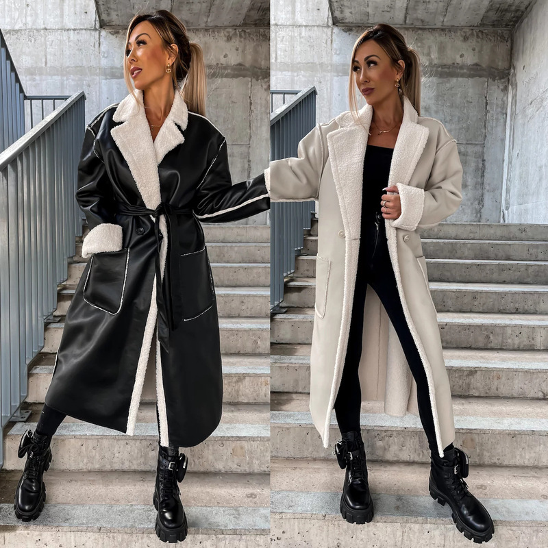 Cross-Border 2022 Amazon European and American Autumn and Winter New Casual Leather Thickeneded Windbreaker Ins Loose Fashion Jacket for Women