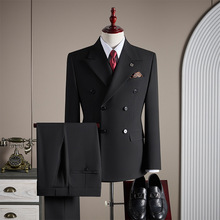 新郎结婚双排扣商务西装男套装高端百搭时尚修身职业正装高档西服