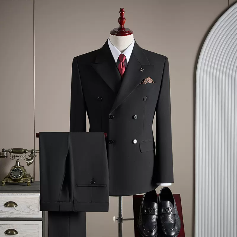 新郎结婚双排扣商务西装男套装高端百搭时尚修身职业正装高档西服
