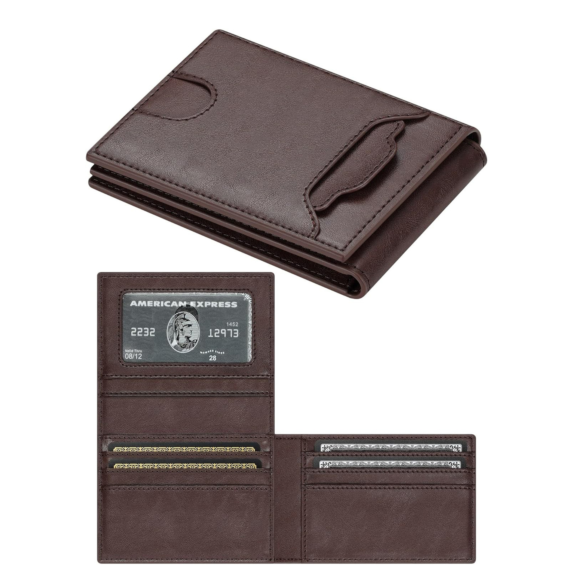 Amazon tres plegables con cartera de cuero multifuncional anti-blindaje flip cartera de tarjetas de negocios casuales cartera de piel