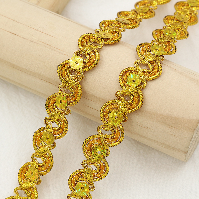 Cinta ondulada en forma de S de alambre de oro y plata de 1,5 cm, lentejuelas de ciruela láser, decoración de linterna de encaje, accesorios de ropa de escenario