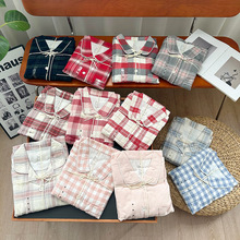 日系无印情侣棉法兰绒磨毛长袖长裤套装无侧缝男女睡衣睡裤家居服