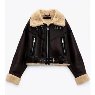 Original PB & ZA8073272 Fall/Winter New Fur One Double-sided Motorcycle Jacket Thickened Jacket Female 08073272