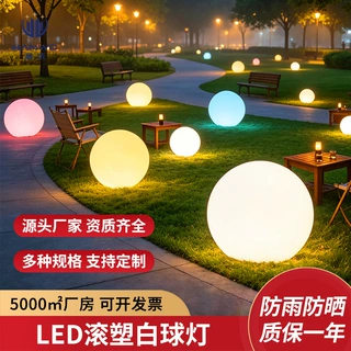 户外防雨太阳能发光白圆球灯滚塑工艺景观草坪沙滩装饰灯工程定制