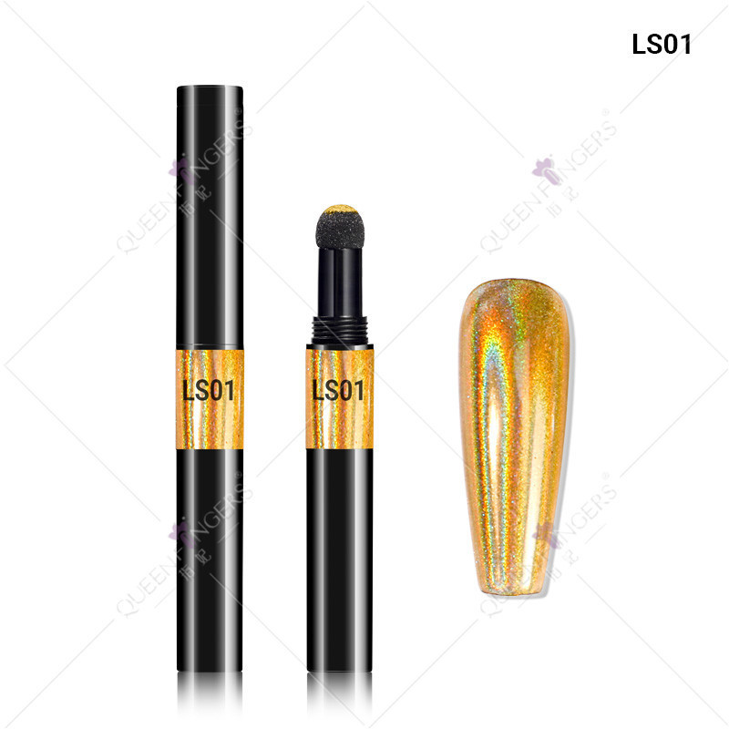 Concubina arte de uñas de lujo oro láser plata brillo espejo mágico pluma de la harina espejo cojín de aire pluma de color camaleón pluma mágica