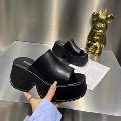 欧米風防水サンダル レディース 2025年新作 カラーブロック 8CM ビーチサンダル 夏用 厚底 ハーフサンダル
