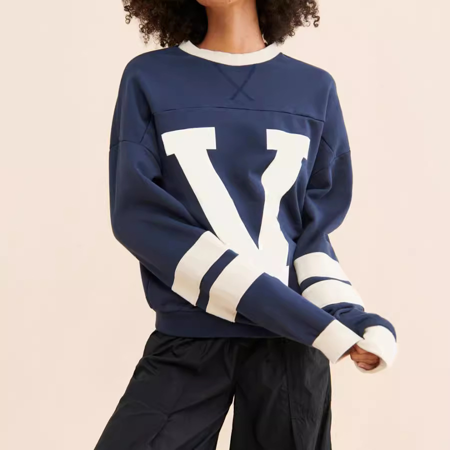 Women's Clothing women's clothing street personality contrast color letter print sweater loose versatile pullover sweater_voghion.com