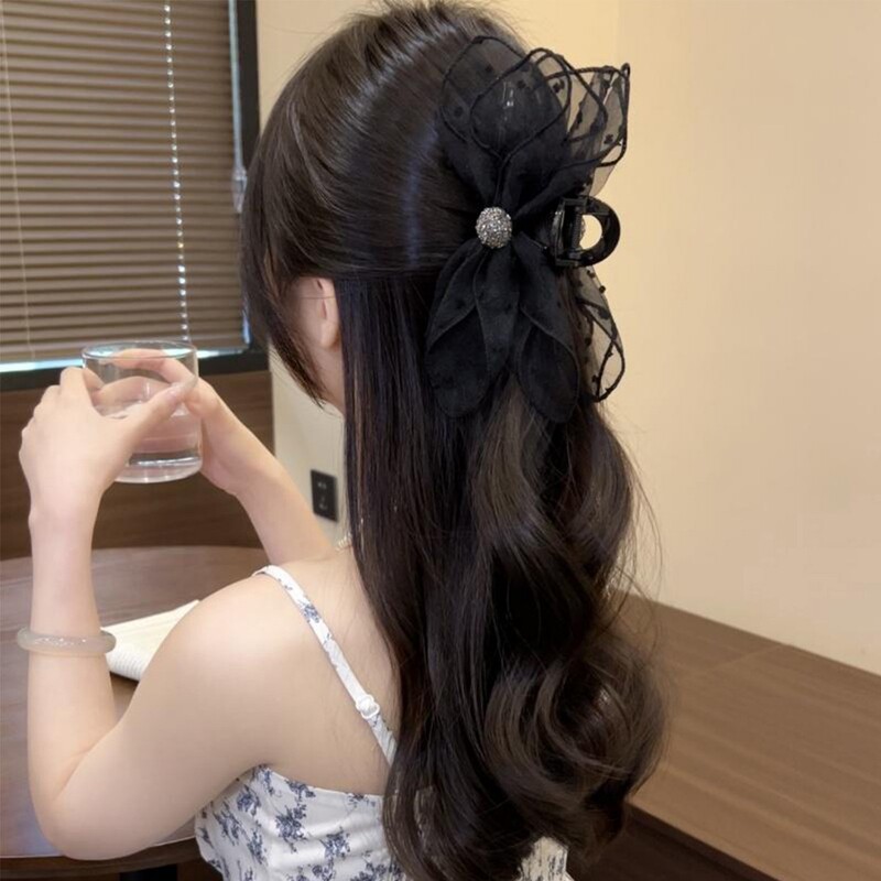 フレンチスタイルのレースリボンヘアピン2025新しいハイエンド後頭部ハーフタイヘアピンヘアアクセサリー女性用|undefined