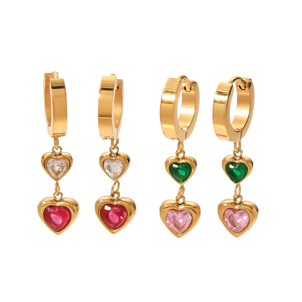 Zircon Inlay Material Drop Earrings Classification 1 Pair Quantity 1 Pair Elegant Retro Geometric Heart Shape Plating Inlay Stainless Steel Zircon 18K Gold Plated Drop Earrings