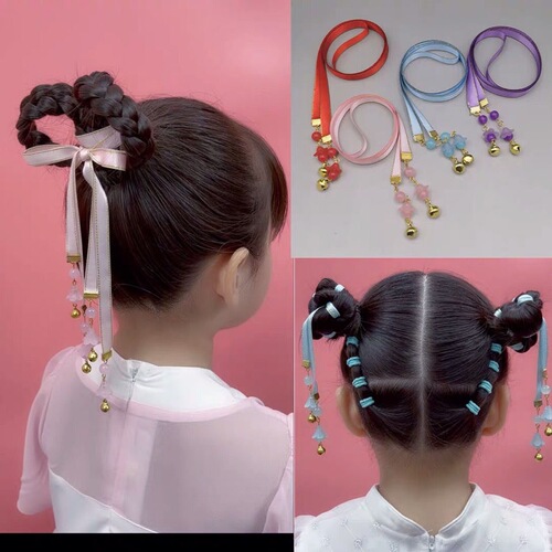 Hanchen girls' national style Hanfu bells hair rope ball head baby braided hair headband hairband girls ancient style headwear