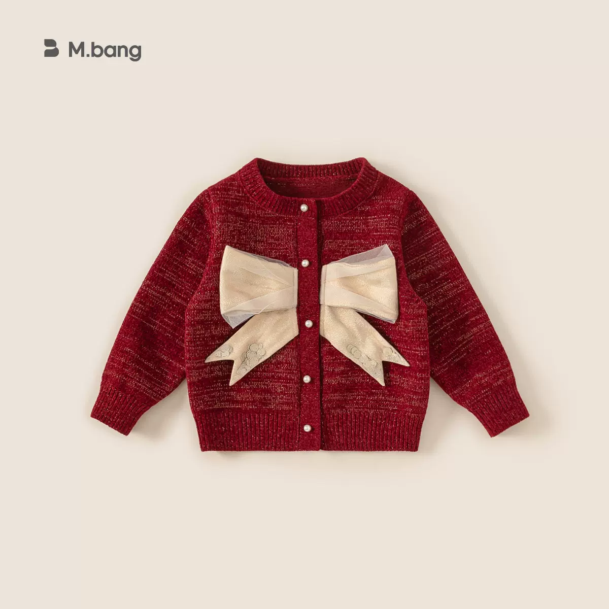 邦选小童上衣女孩子毛衣外套儿童红色开衫蝴蝶结女童圣诞节针织衫