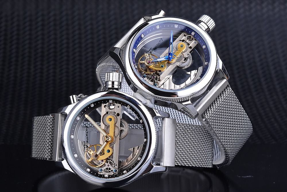 Forsining Men's Transparent One Machine Mechanical Watch Automatic Mesh Belt Hollow Stainless Steel Waterproof Watch_voghion.com
