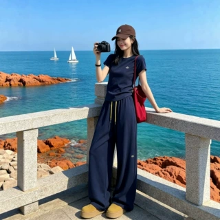 巨好看的运动套装女夏季2026新款小个子时尚洋气减龄阔腿裤两件套