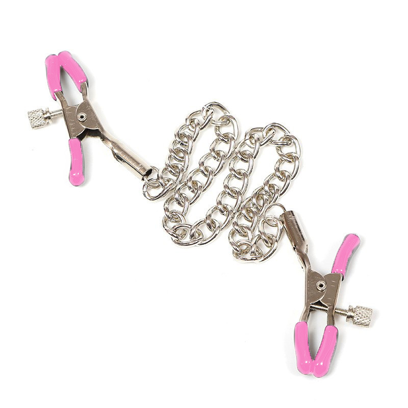 Nipple and Labia Clamps with Chain, Pink B Style, Adult Sensory Accessory — detail image 7