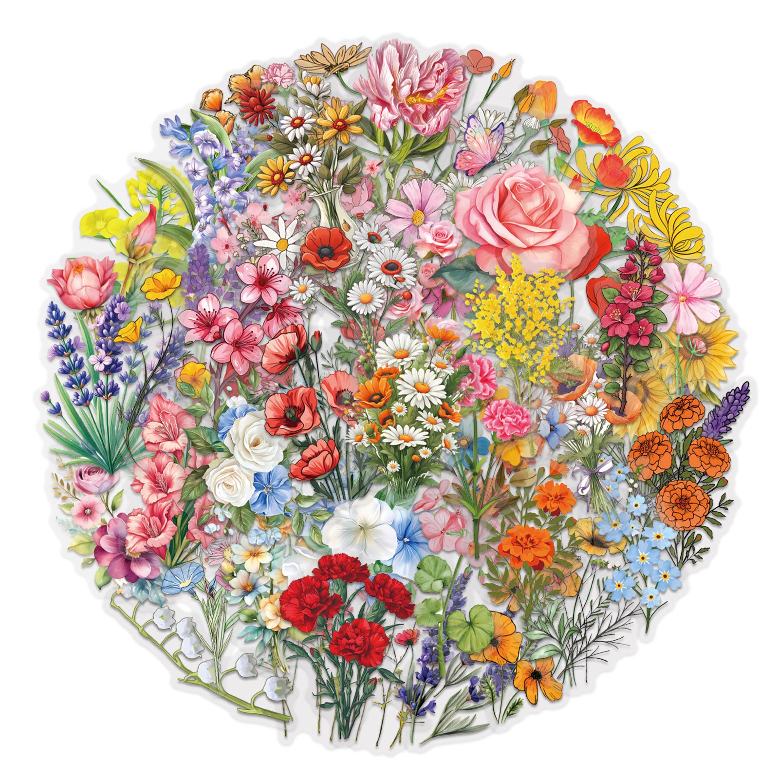 60Pcs New Transparent Flower Personality Creative Graffiti Stickers Suitcase Water Cup Scooter Stickers Wholesale