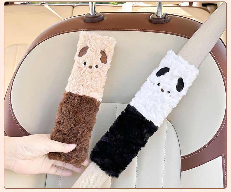 Car Seat Belt Shoulder Cover Cute Cartoon Car Anti-Stranglehold Plaid Shoulder Cover Creative Car Interior Supplies