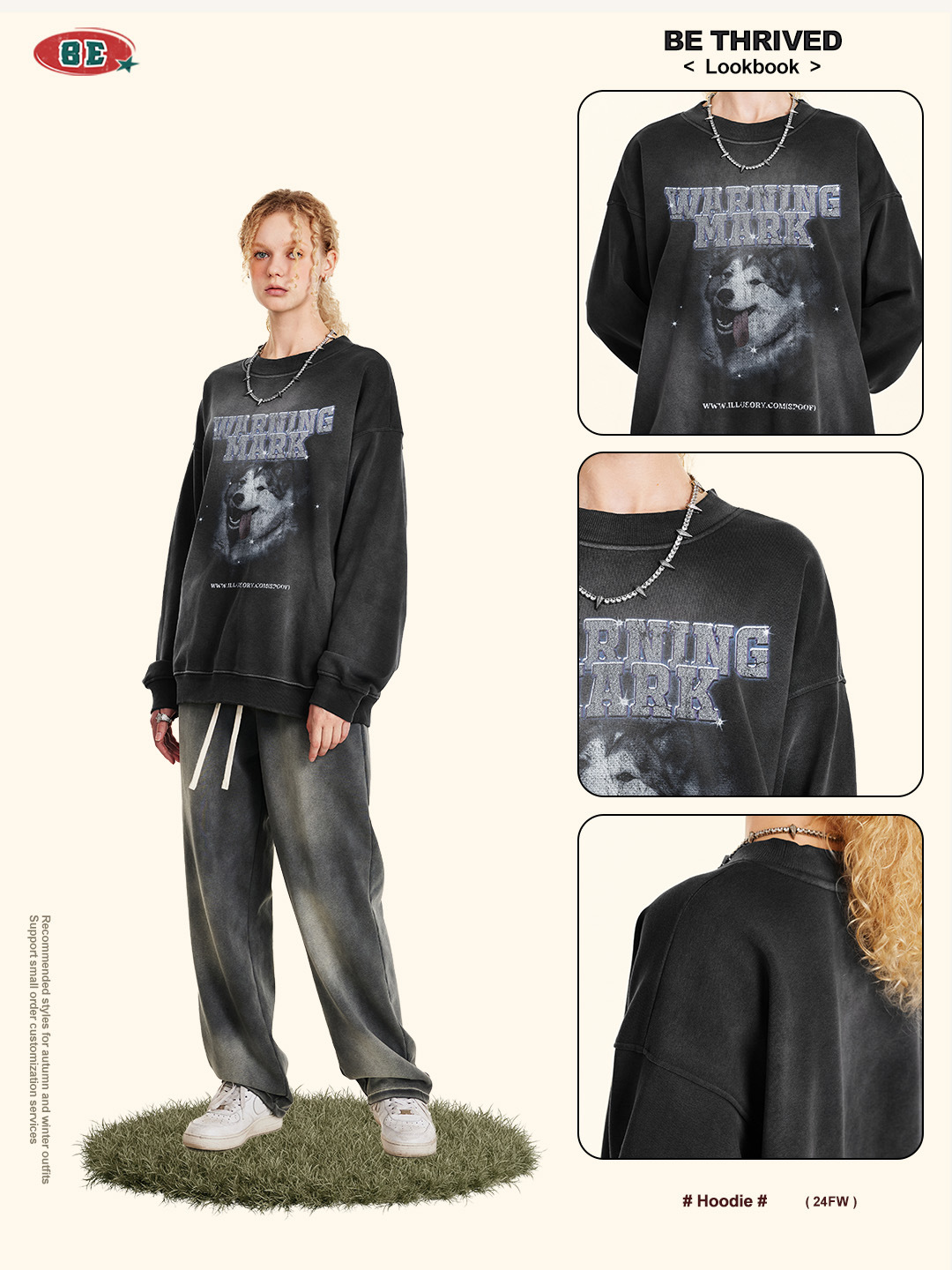 BE ropa de hombre | 2025 otoño adolescente suelto americano retro calle principal estampado animal cuello redondo suéter para hombre