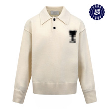 ami25广州金宝撞色爱心字母提花翻领长袖polo针织衫羊驼毛男女秋