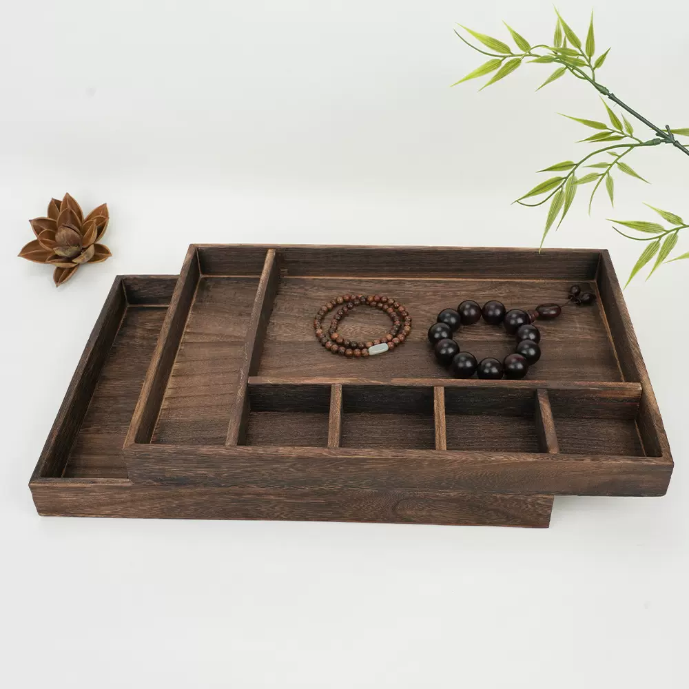 复古木质珠宝首饰托盘分格展示6格盘玉石沉香手串珠宝展示架现货