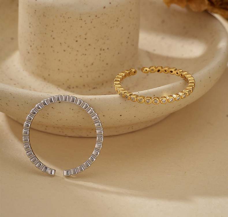 2g Weight Zircon Inlay Material Open Rings Classification 1 Piece Quantity Date, Tea Party Occasion 925 Sterling Silver Material Geometric Pattern All Seasons Season Unisex Gender Simple Style, Shiny Style Plating Craft 925 Sterling Silver Geometric Open Rings 925 Sterling Silver Rings 21