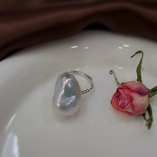 Freshwater Aurora Colorful Silver Bright Baroque Pearl Ring high quality No Baroque Pearl Silver Ring Ring