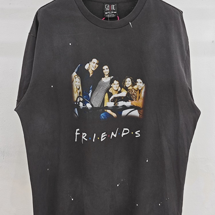 Saint Michael友谊万岁泼墨vintage水洗复古做旧宽松VTG短袖T恤男