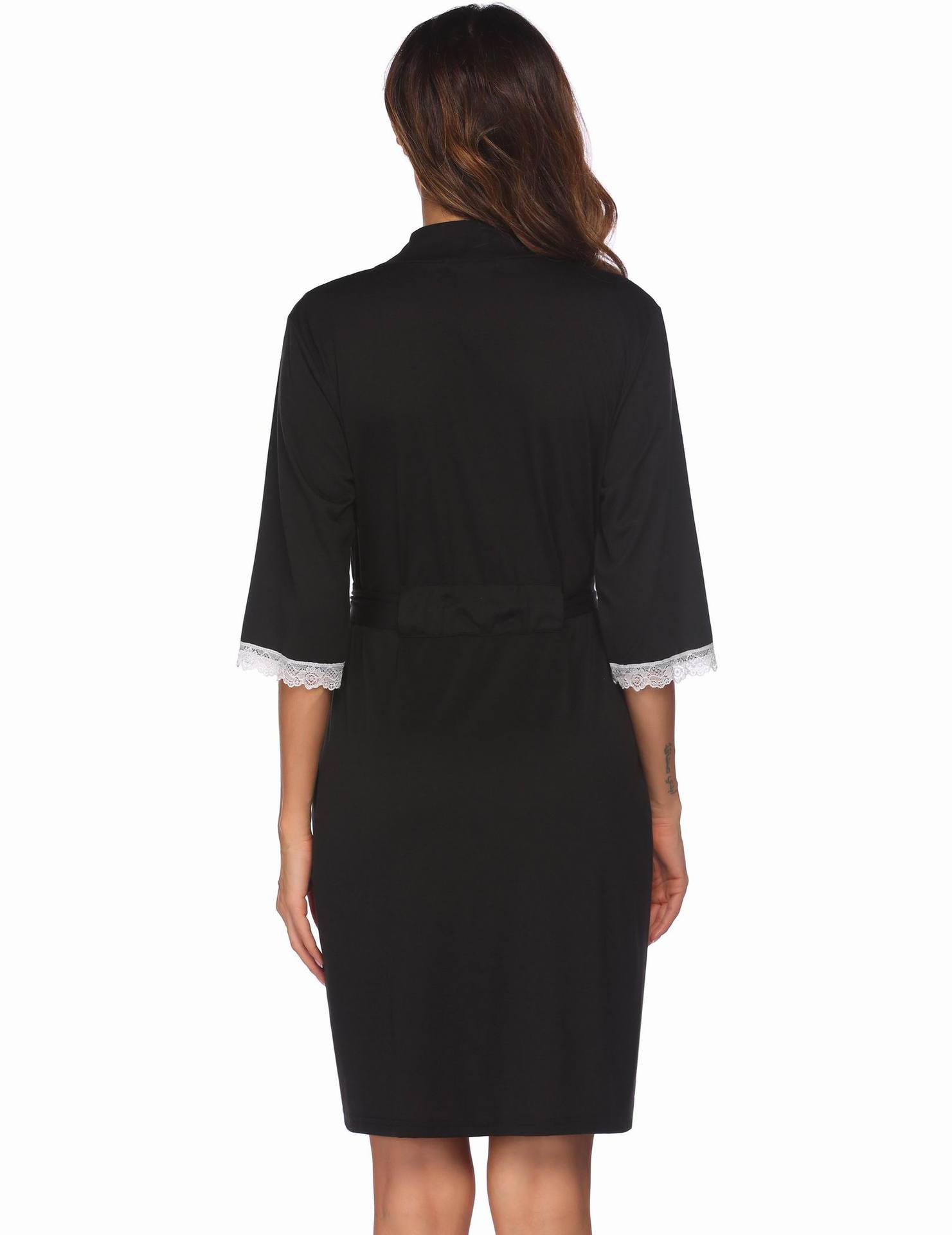 Spring and summer clothes, bathrobes, lace patchwork, 3/4 sleeves, short pajamas, women's_voghion.com