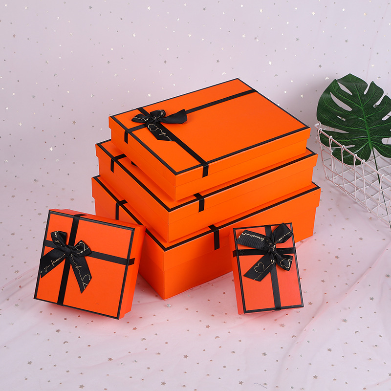 现货橙色蝴蝶结礼品盒天地盖大号礼物盒节日伴手精美礼盒加LOGo