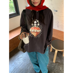 广州黄峥韩系甜美少女秋季新款宽松复古圆领印花长袖T恤女530779
