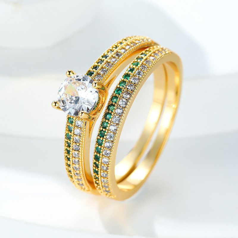 Eryun AliExpress Micro Set Ring Simulation Zircon Proposal Ring European and American Fashion Engagement Banquet Ring