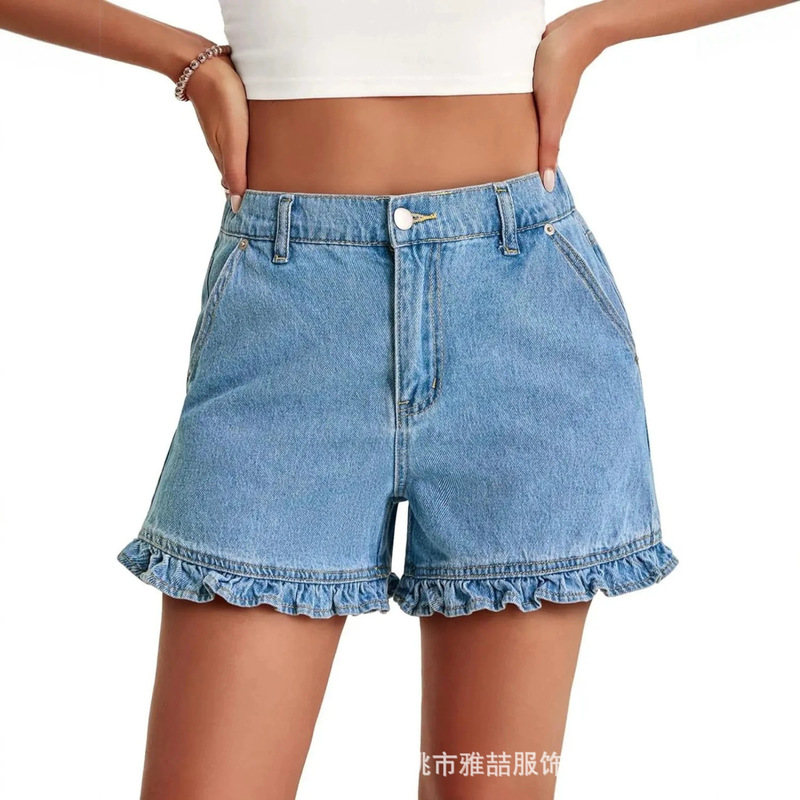 Women's Summer Ruffle Denim Shorts