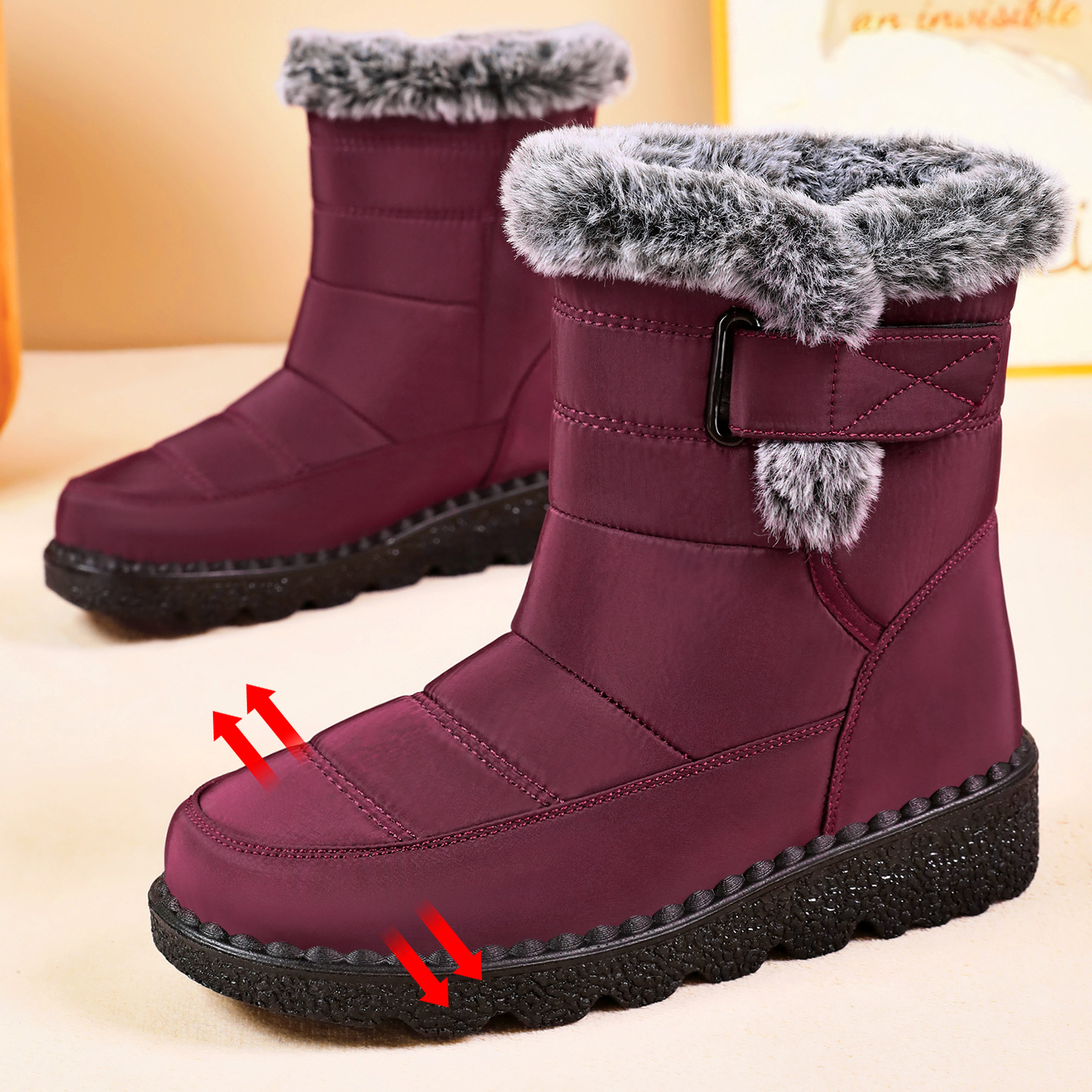 Botas de nieve de invierno para mujer, botas de mujer de talla grande, botas de algodón con forro polar y engrosadas, botas largas de poliuretano, zapatos de algodón de suela gruesa y caña alta