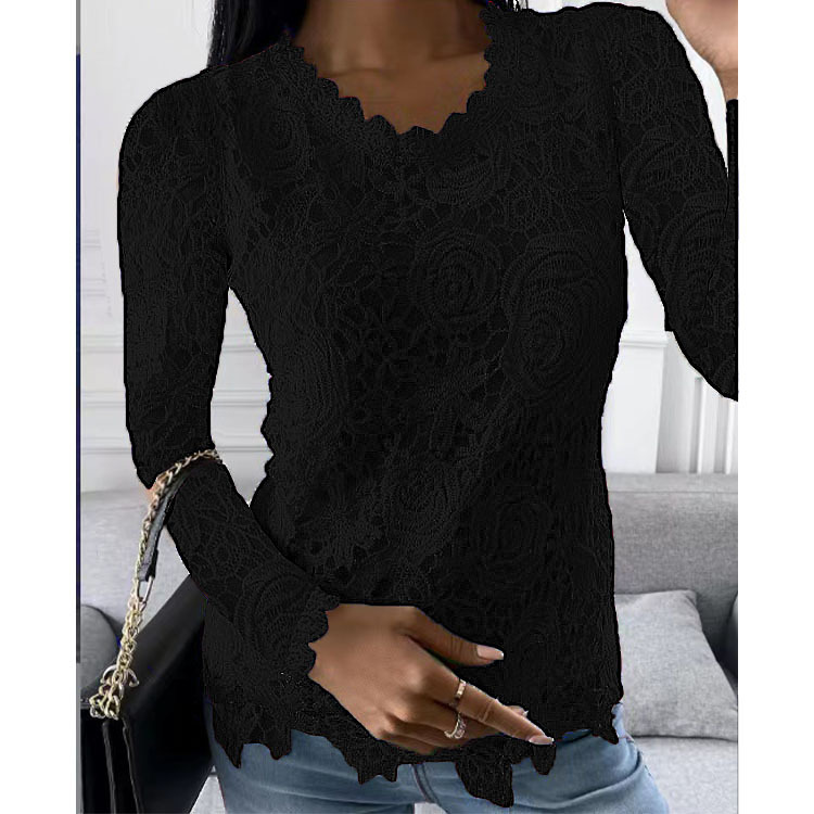 Women's Chiffon Shirt Long Sleeve Blouses Lace Fashion Flower display picture 5