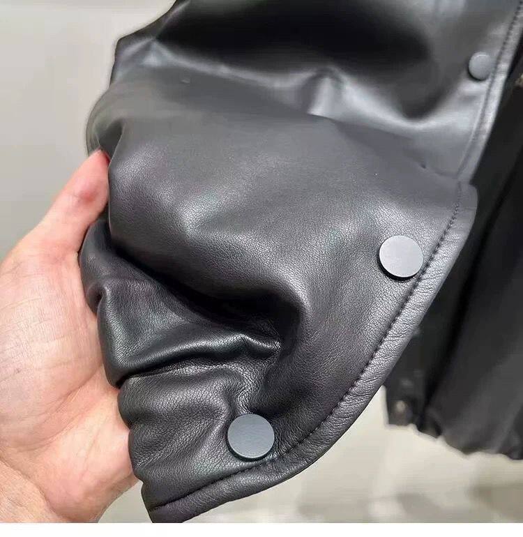 Áo gile da PU nữ dáng ngắn không tay cổ tròn phối layer form rộng — Màu nâu cà phê, màu đen chi tiết 14