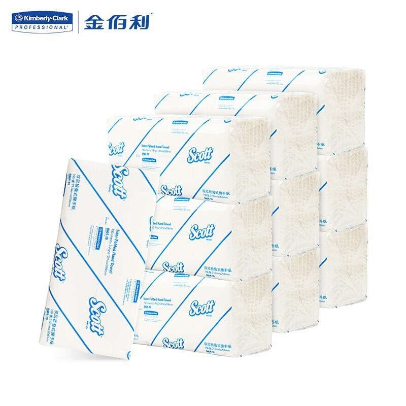 金佰利适高0464-10折叠式擦手纸原生木浆整箱商用酒店150张