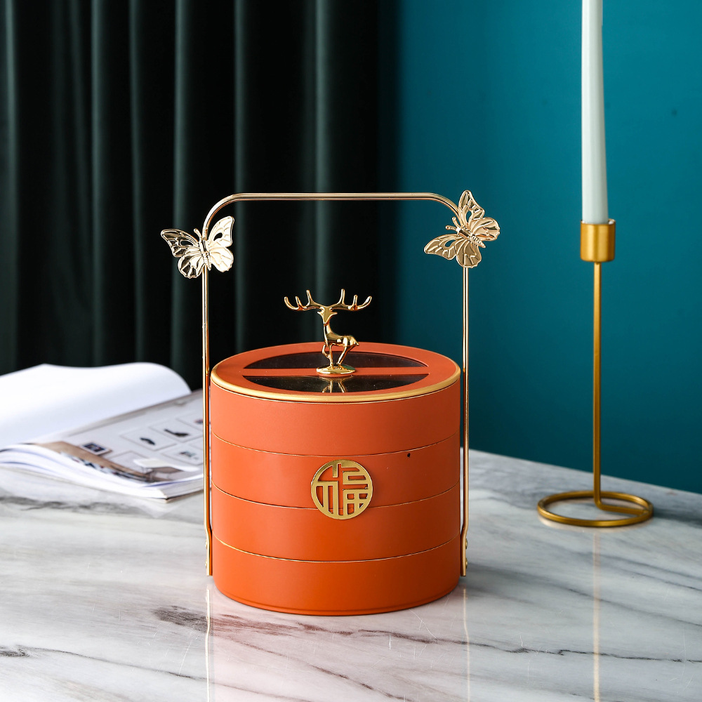 Hogar sala de estar Luz de lujo doble capa compartimiento giratorio fruta seca snack fruta placa té Mesa creativa boda dulces caja de almacenamiento