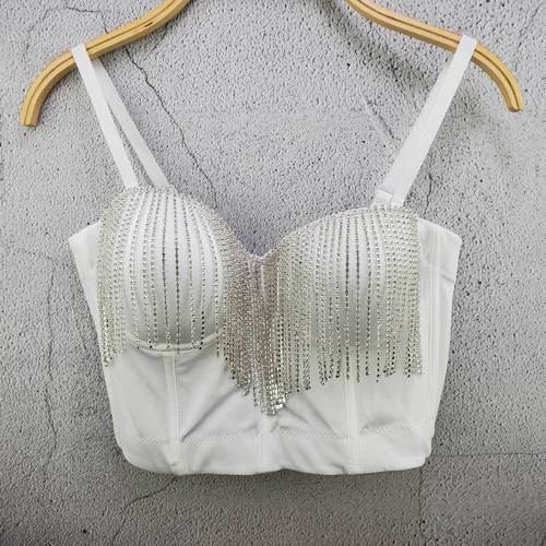 Diamond-encrusted tassel chain slim-fitting backless camisole with short design and chic summer slimming top