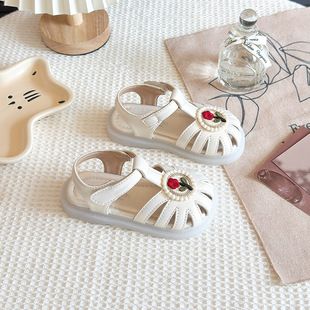 2025 New Sandals Summer Children's Fashion Casual Sandals Closed-Toe Beach Shoes Girls' Pearl Baby Shoes Wholesale
