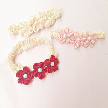 公主发饰女宝宝舒适不勒头发带婴儿百天拍照丝绸珍珠花朵头带配饰