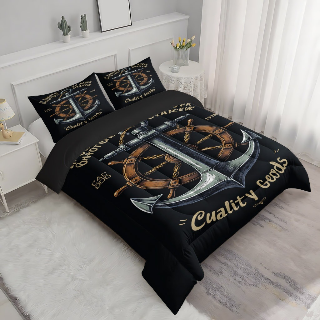 TEMU / JIT navegación transfronteriza ancla brújula impresión digital 3D 180gms colcha almohada set