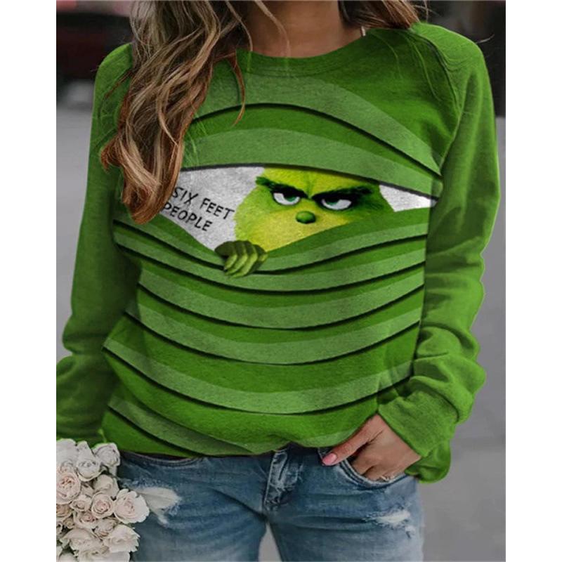 Foreign Trade Cross-Border European and American Clothing Wish Independent Station Rabbit Green Print Long-Sleeved Round Neck Long-Sleeved Sweatshirt