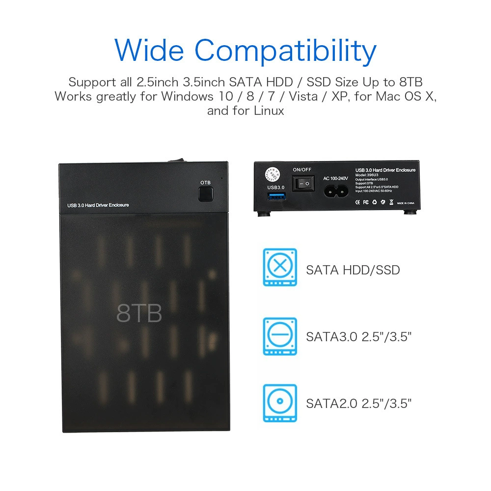 Корпус для 3,5" HDD и 2,5" HDD, многофункциональный совместимый внешний корпус, поддержка до 10 ТБ