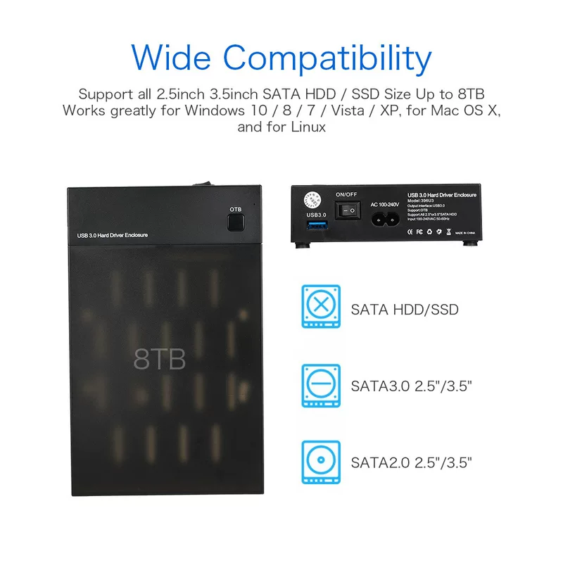 Корпус для 3,5" HDD и 2,5" HDD, многофункциональный совместимый внешний корпус, поддержка до 10 ТБ