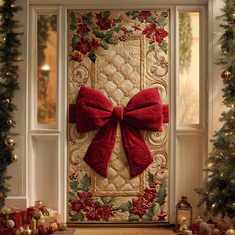 Cross-border foreign trade red velvet bow-knot quilted door curtain home decoration door curtain digital printing source manufacturer wholesale Cross-border foreign trade red velvet bow-knot quilted door curtain home decoration door curtain digital printing source manufacturer wholesale