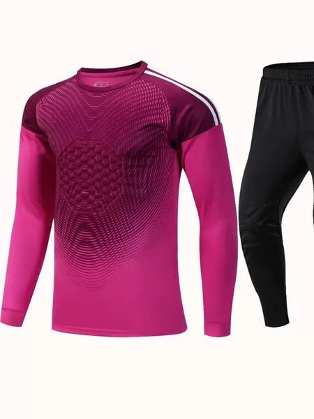 Football Goalkeeper Uniform Printed with Football Team Logo, Long-Sleeved and Long-Pants Full Set, Anti-Fall Protection, Training Goalkeeper Uniform for Adults and Children