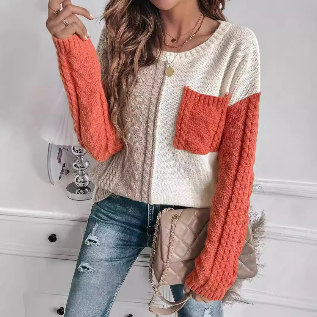 Cozy Patch-Pocket Sweater – Acrylic Blend Pullover With Contrast Stitching (S/M/L/XL, Oversized Fit, Fall-to-Winter Essential, Sweetheart Colors)_voghion.com