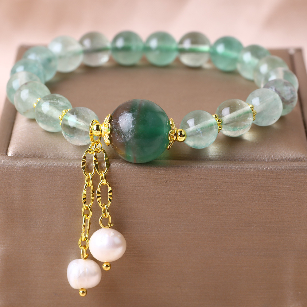 Fluorita verde natural nuevo estilo chino imitación de perlas lingüísmo brazalete de mujer nicho temperamento pareja de alto nivel amiga